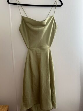 Satin Olive Green Spaghetti-Strap Midi Dress